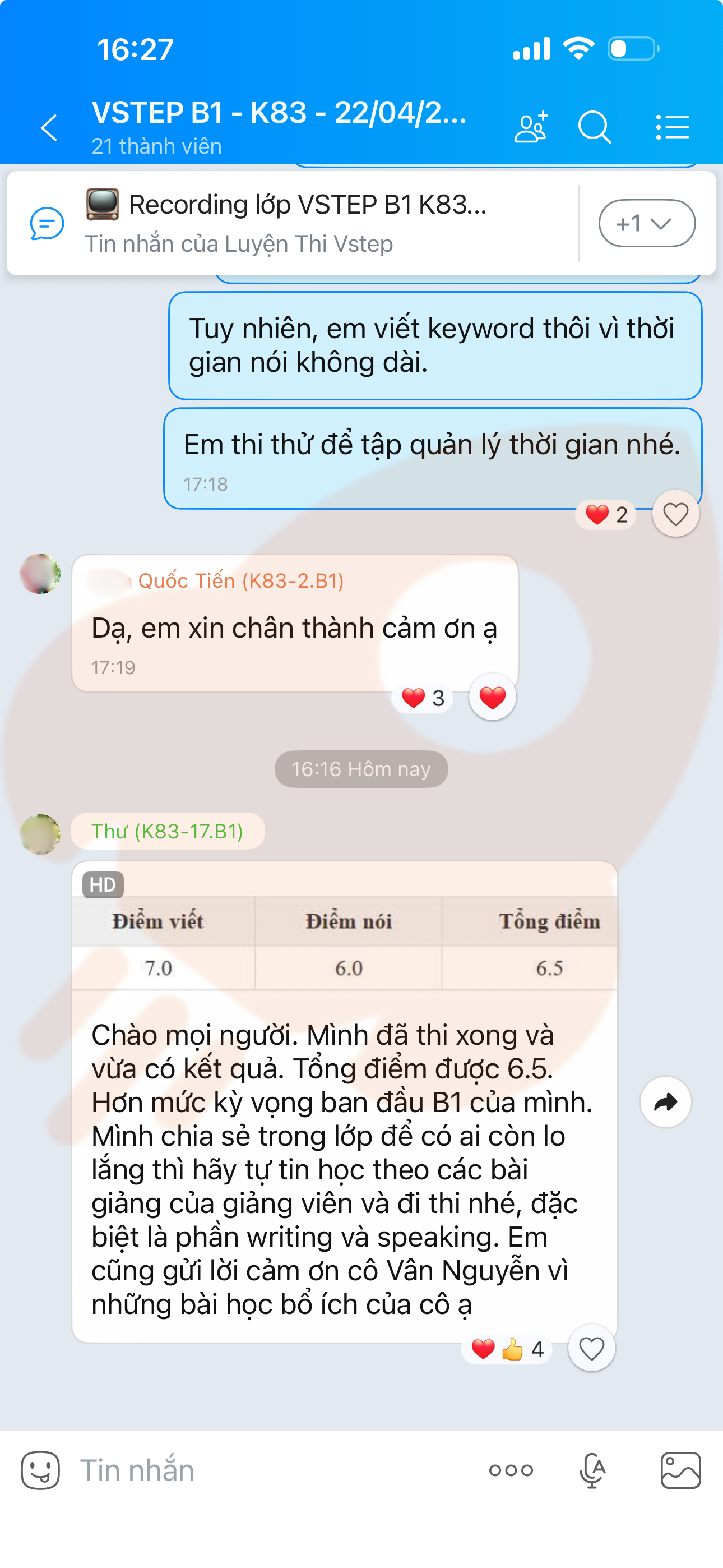 Phản hồi học viên 116