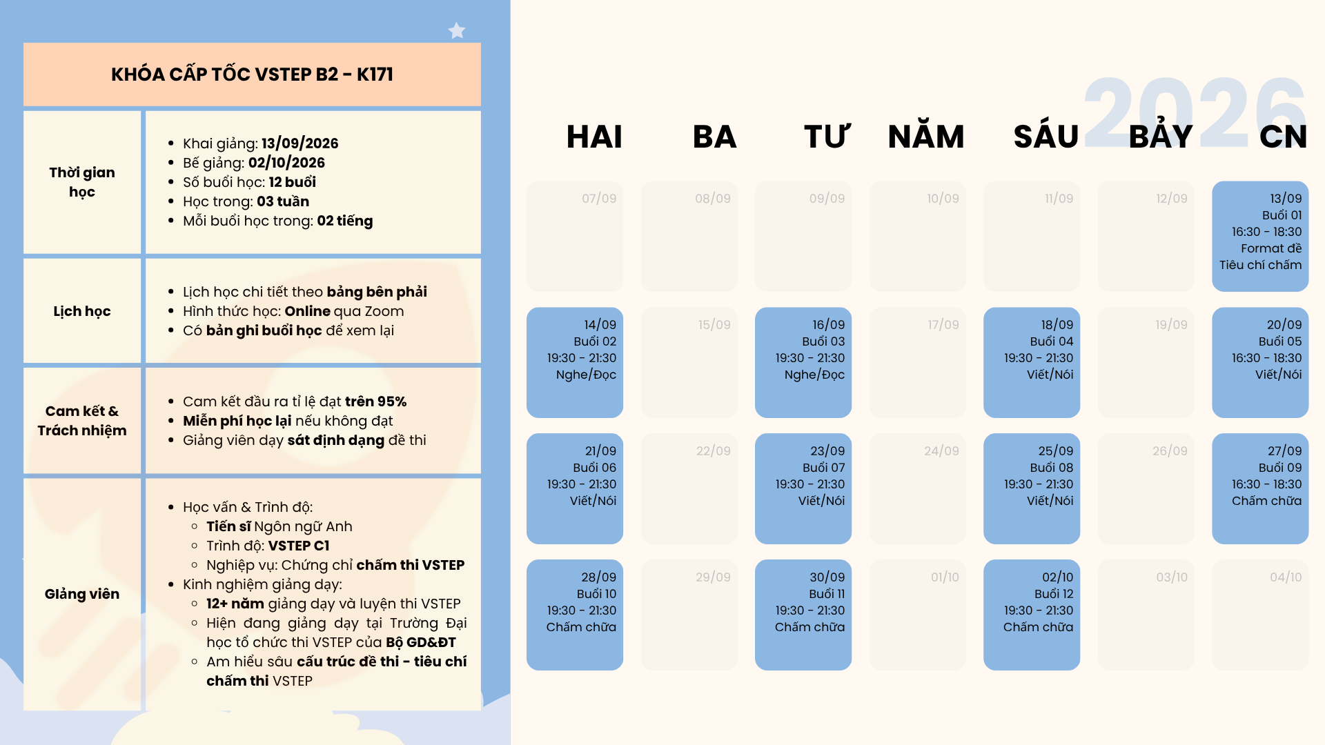 Lịch học chi tiết K171