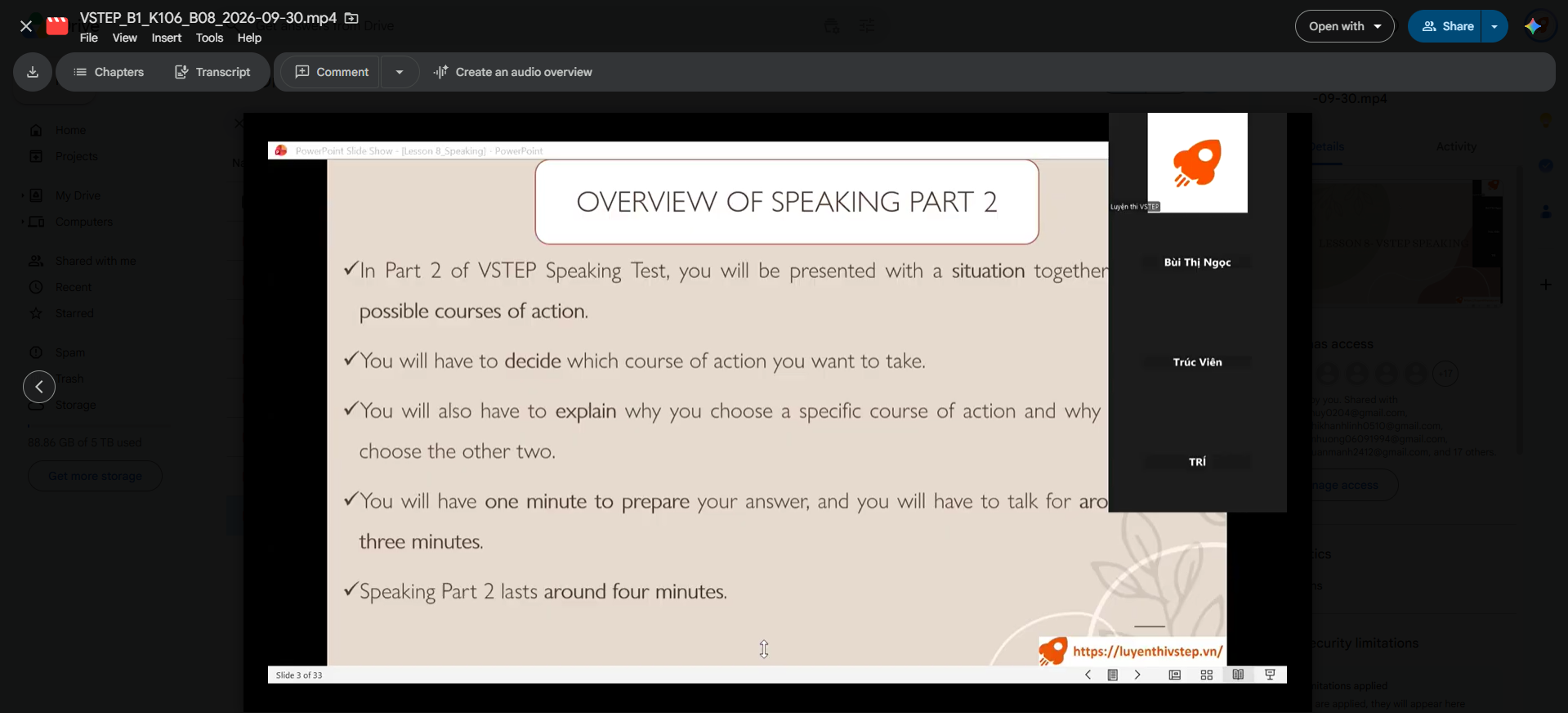 Lớp học VSTEP online tương tác qua Zoom