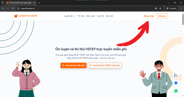 Bước 1: Truy cập trang đăng nhập tài khoản thi thử VSTEP
