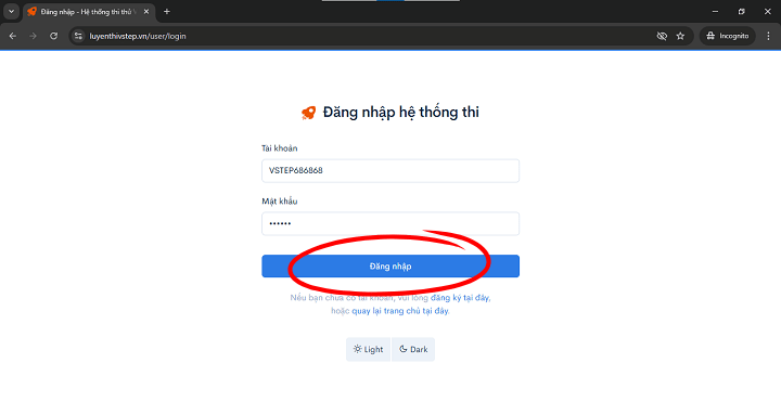 Bước 2: Giao diện nhập thông tin đăng nhập