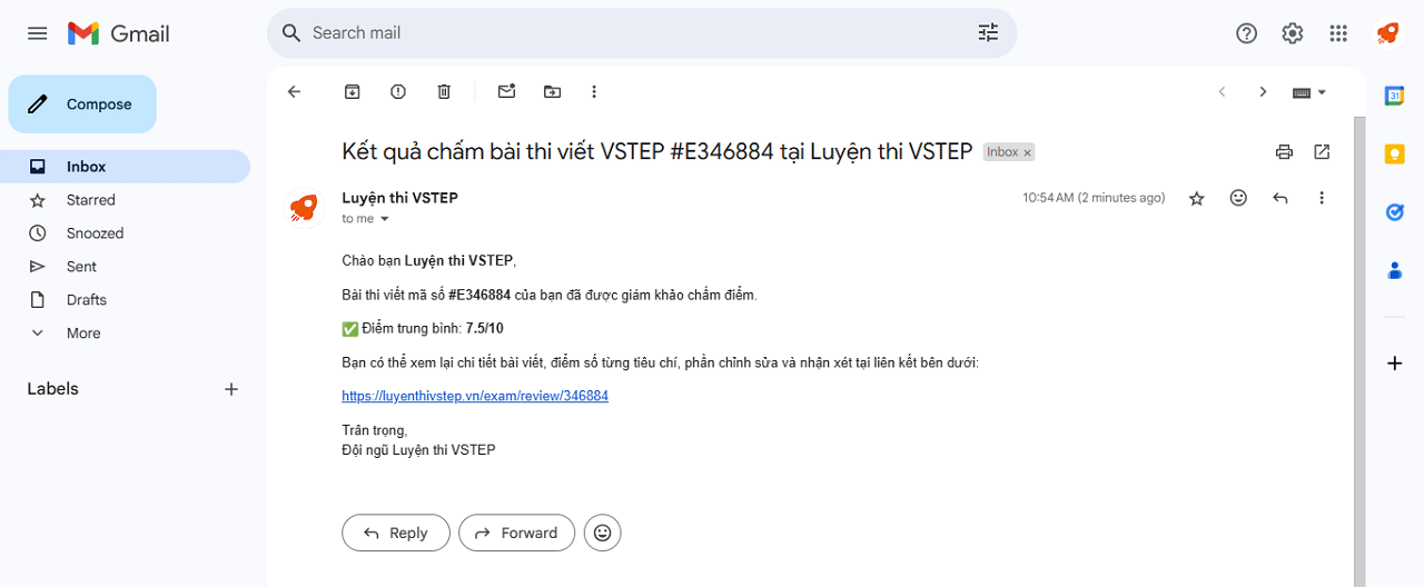 Gửi email thông báo khi thí sinh có kết quả chấm thi tự luận VSTEP