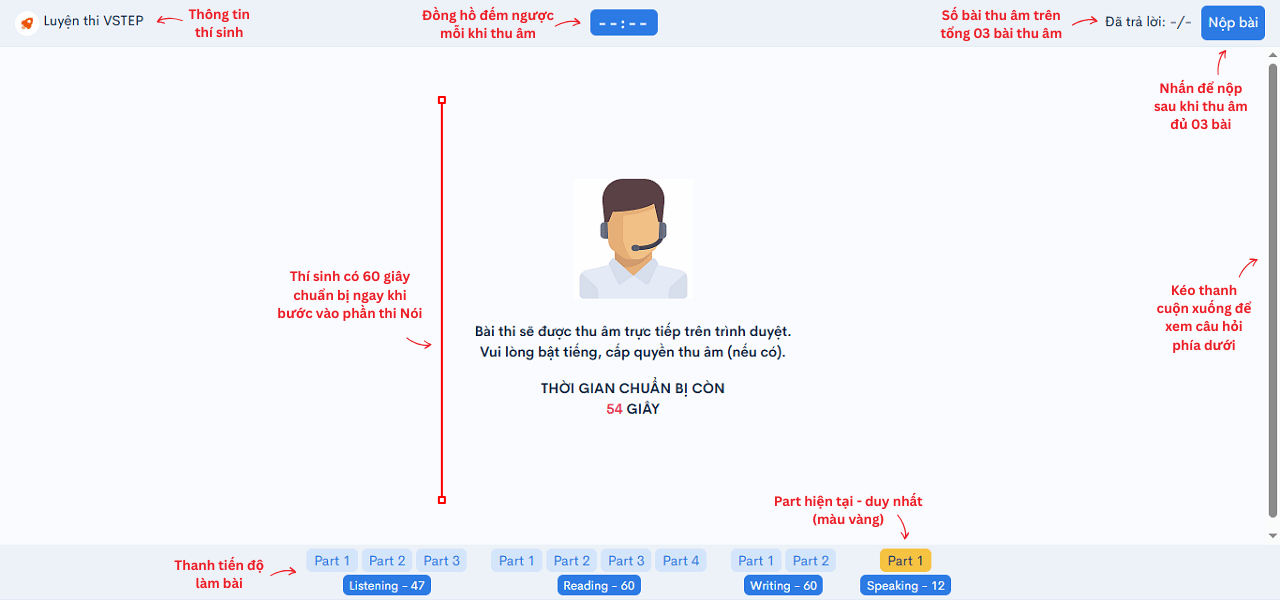 Giao diện thi thử VSTEP kỹ năng Nói – Speaking