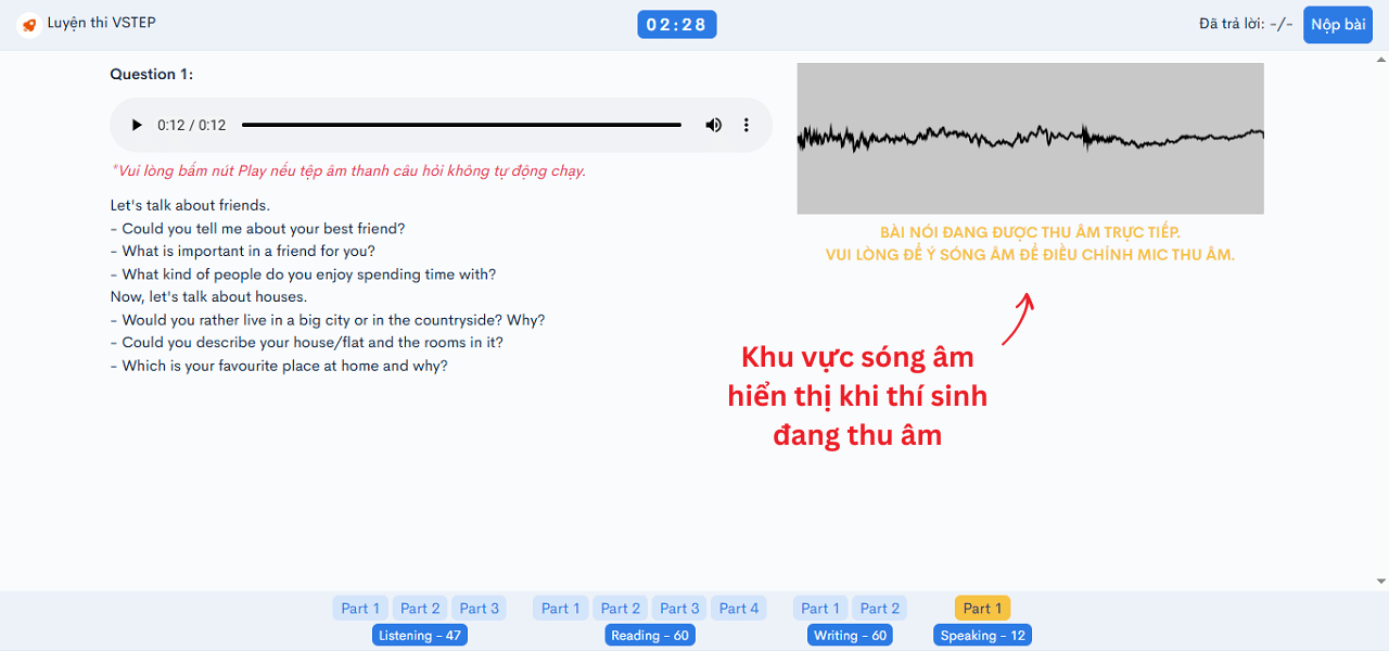 Bảng sóng âm khi thu âm thi thử kỹ năng Nói – VSTEP